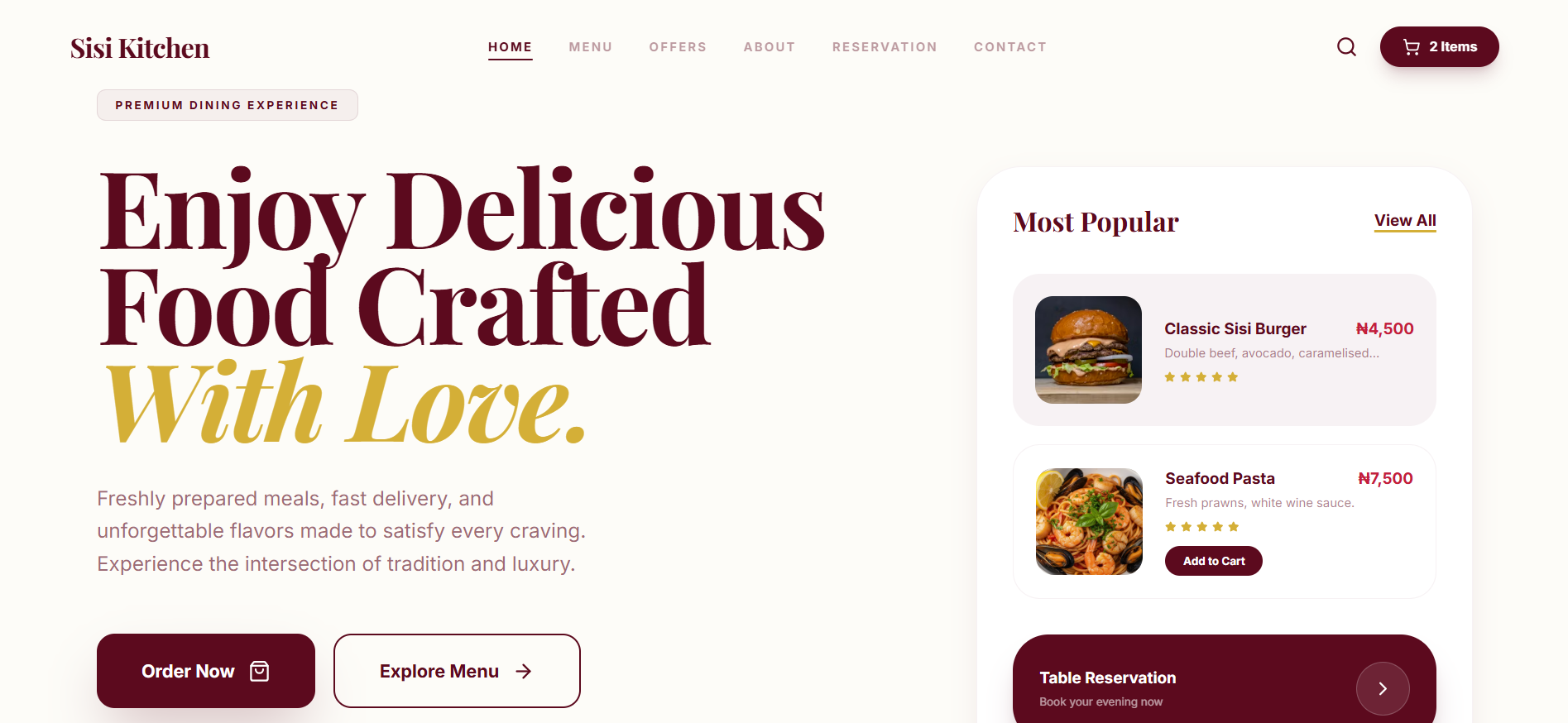 Sisi Kitchen Premium African Fusion Food Website