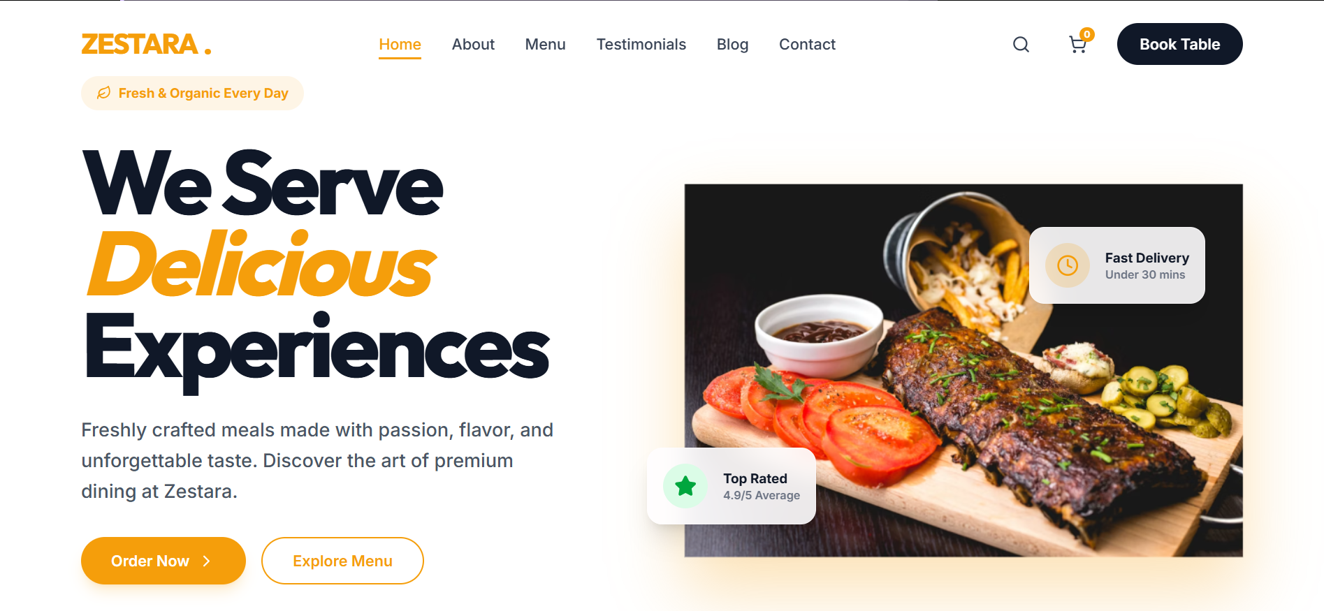 Zestara Premium Fine Dining Gourmet Food Website
